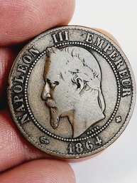 1864 France Napoleon Iii Emperor 10 (Dix) Centimes Antique Coin