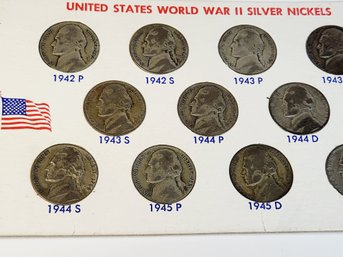 Complete WW II Silver WAR Nickels 11 Coin Set 1942 -1945 I With Info