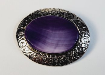 Vintage Sterling Silver With Purple Iridescent Inlay Pin/ Brooch