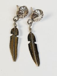 Native American Sterling Silver Hanging Feather Earrings