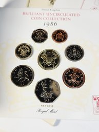 1986 United Kingdom BU Coin Set W/ Presentation Folder And History / Info (Better Year)
