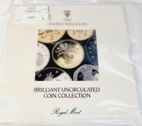 1989 SEALED  United Kingdom BU Coin Set W/ Presentation Folder And History / Info