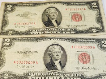 2 -  1953 Red Seal $2 Dollar Bill / U S Bank Note
