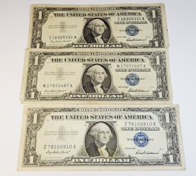 3 - 1957 Blue Seal $1 Dollar Silver Certificates Bill / Bank Notes