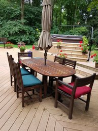 Lovely Teak Oval Dining Table With 6 Chairs & Cushions