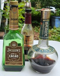 Bar Decor - 3 Vintage Bottles (pre-warning Label) Sabra, Jacquin's, & Bourgogne/France.