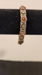 Vintage Gold Tone Metal And Rhinestone Bracelet