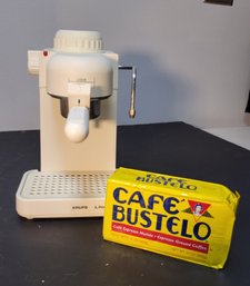 Krups Model 972A Espresso Maker AND Cafe Bustello Tested And Powers On. - - -- - - - - - - - -- - - Loc:GS1