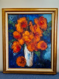 Signed Oil On Canvas Fall Floral Vase