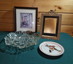 Decor Lot W Norman Rockwell Plate, B.Altman & Co Frame And More