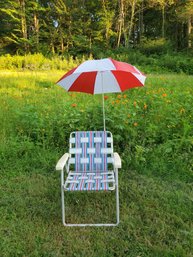 Vintage 1970s Webbed Folding Chair With Umbrella Attachment