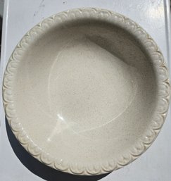 McCoy Large Made In USA Stoneware Serving Bowl Cream With Speckles Scallop Design At Rim - 12 Inch Diameter