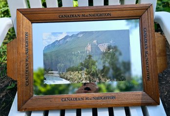 Wooden Framed Canadian MacNaughton Whiskey Mirror Serving Tray 24' (counting Handles) X 15'