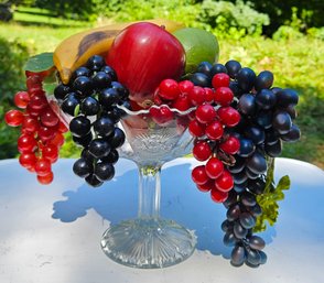 Antique Clear Pressed Glass Compote/Pedestal Fruit Bowl With Faux Fruit