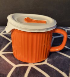 CorningWare French Mug With Lid And Vent.  Orange. - - - - - - - - - - - - - - - - - - - - - Loc:GS3