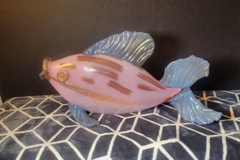 Glass Fish. Light Penetrating.  Pink / Blue.  Nice Mantle Piece.  - - - - - - - --- - - - - - - Loc: Table 1