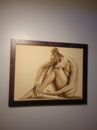 Posing Woman.  Signed Art.  Framed Without Glass