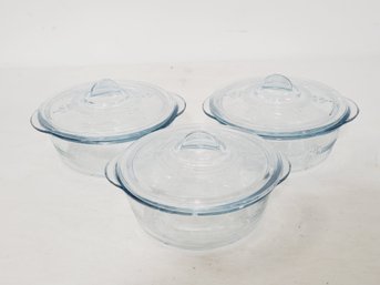 Three Vintage Fire King Philbe Sapphire Clear Blue Small Casserole Dishes With Lids