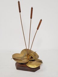 Vintage Mid Century Modern Brass And Wood Cattails In The Style Of Cutis Jere