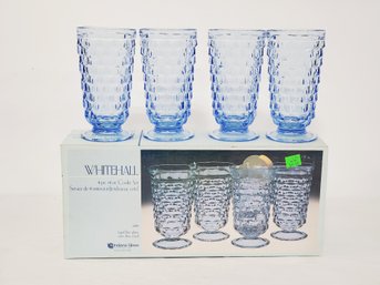 New Old Stock Vintage Indiana Glass Whitehall Regal Blue Glass 14 Ounce Footed Glassware