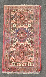 Small Antique Wool Area Rug With Fringe