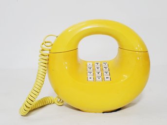 Vintage 1970s Western Bell Bright Yellow Scuptura Donut Push Button Telephone