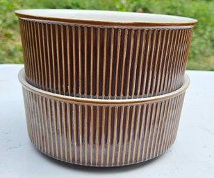 Vtg  Villeroy & Boch Stoneware Set Of 2 #3 Baking Dishes 7' X 3' Made In Luxembourg Brown/tan Vertical Design