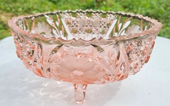 Stunning Large Heavy Pink Antique Cut Crystal Serving/fruit Bowl  9 1/2' X  4 12 '