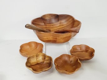 Vintage Amerson Wood Monkey Pod Salad Bowl Set - Made In Philippines