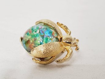 Vintage Gold Tone Jelly Belly With Colorful Stone Flying Bug Pin Brooch