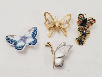 Four Assorted Ladies Vintage & Retro Butterfly Themed Pins & Brooches-Including Liz Clairborne