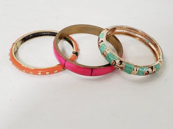 Three Vintage Enamel Ladies Colorful Bangle Bracelets - Two Are Signed