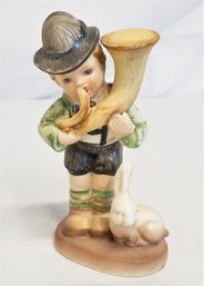 Vintage Chase Hand Painter Figurine Of Boy With A Rabbit Playing A Tuba