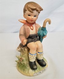 Vintage Young Folks Boy With Umbrella Figurine By Eric Stauffer