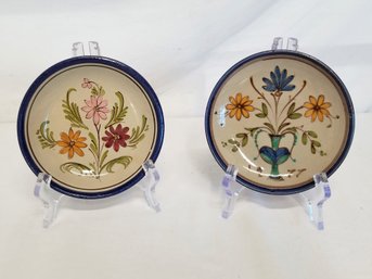 Vintage 1976 Handmade Terracotta 5.5' Floral Hanging Wall Plates Made In Greece