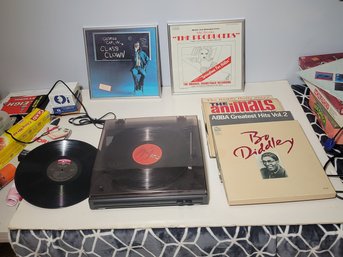 Denon Turntable DP-297, Some Framed Records And Some Other Records. - - - - - - - - --- - - Loc: Under Table 1