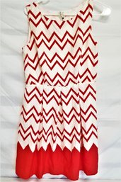 Women's PINK OWL Orange/white Chevron Zig Zag Sleeveless Lined Dress Size M