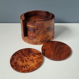 Set 11 Mid Century Solid Burled Walnut Coaster Set