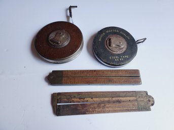 Vintage Wood & Brass Rulers & Measuring Tapes - Lufkin, Ward & Universal