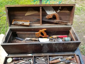 Large Carpenter's Antique  Wood Toolbox