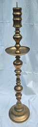 Tall Floor Brass Candle Holder With Large Drip Pan Convertible 26' To 36'   #1