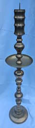 Tall Floor Brass Candle Holder With Large Drip Pan Convertible 26' To 36'  #2