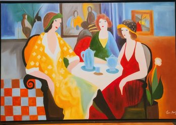 Print Of Three Women Drinking Tea Signed Lim Peny