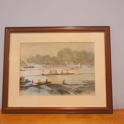 International Boat Race Harvard Practicing In Elliott Boat Vintage  Print