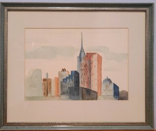 Watercolor Of The NYC Skyline Signed W.L. McGarry 1980