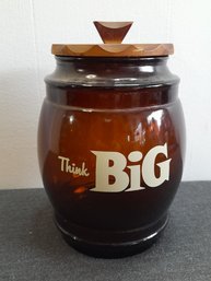 Vintage Think Big Brown Glass Jar