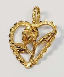 Beautiful 14k Yellow Gold Flower In Heart Pendant