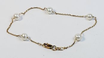 Vintage 14k Yellow Gold Italian Chain Link PEARL Bracelet