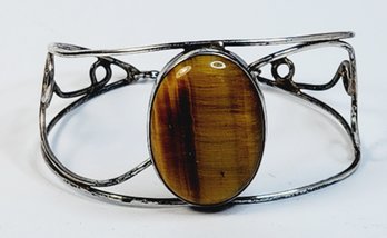 Antique Sterling Silver Bangle Tigers Eye Wire Bracelet