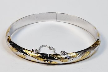 Vintage 2 Tone Sterling Silver Hinged Bangle Bracelet